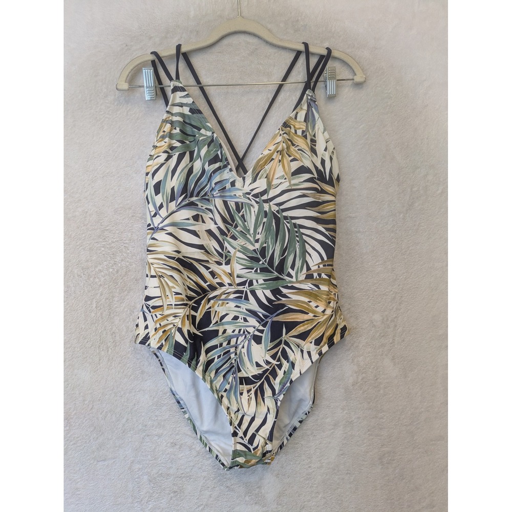 Hurley One Piece Swimsuit Women's Large Multicolor Tropical Palm Strappy Back